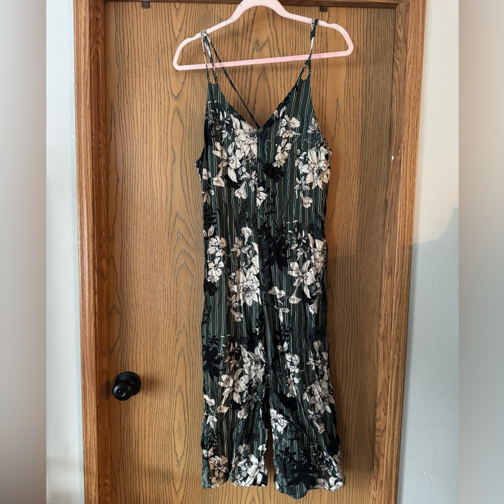 Orange Creek Green and White Floral Jumpsuit